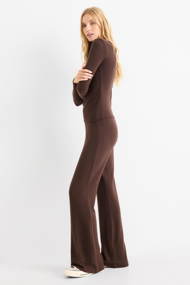 Women - Knitted joggers - dark brown