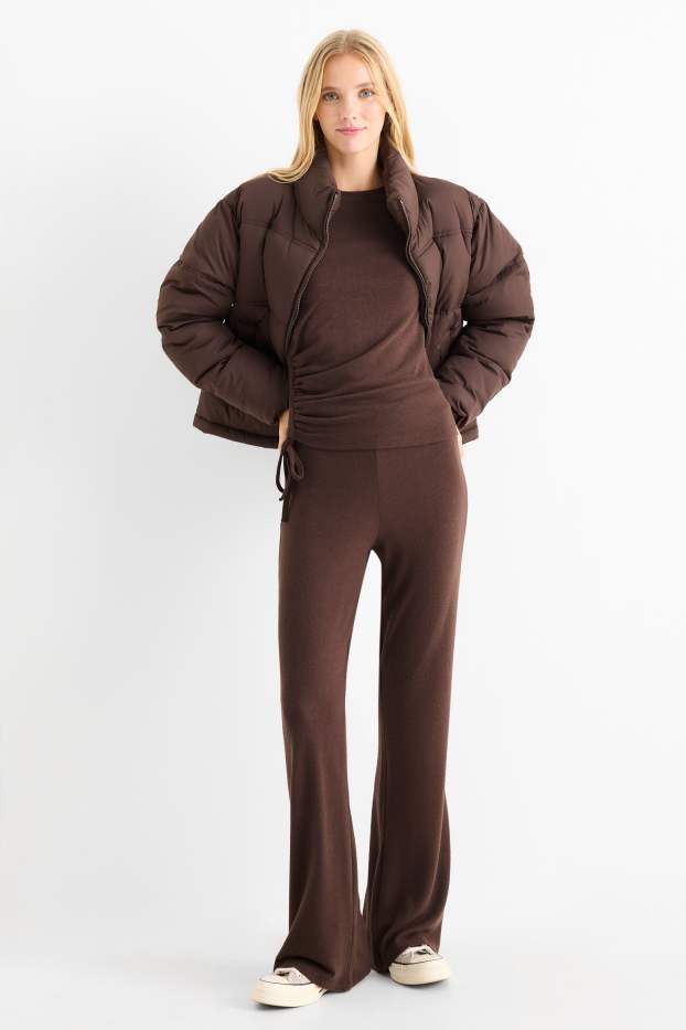 Women - Knitted joggers - dark brown