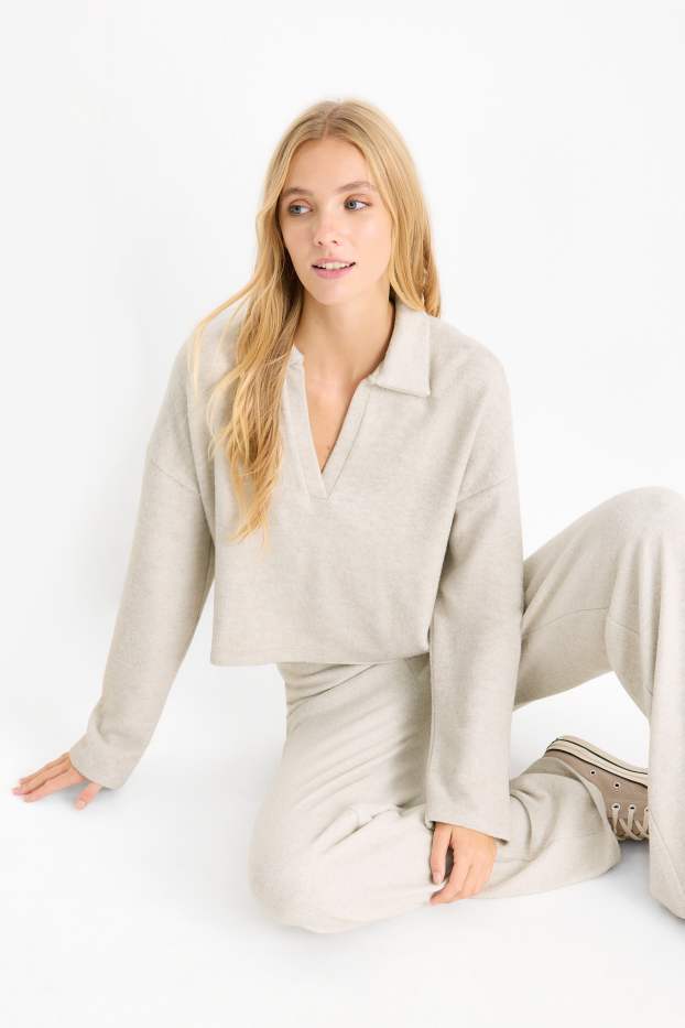 Femmes - Pull - finition côtelée - beige clair