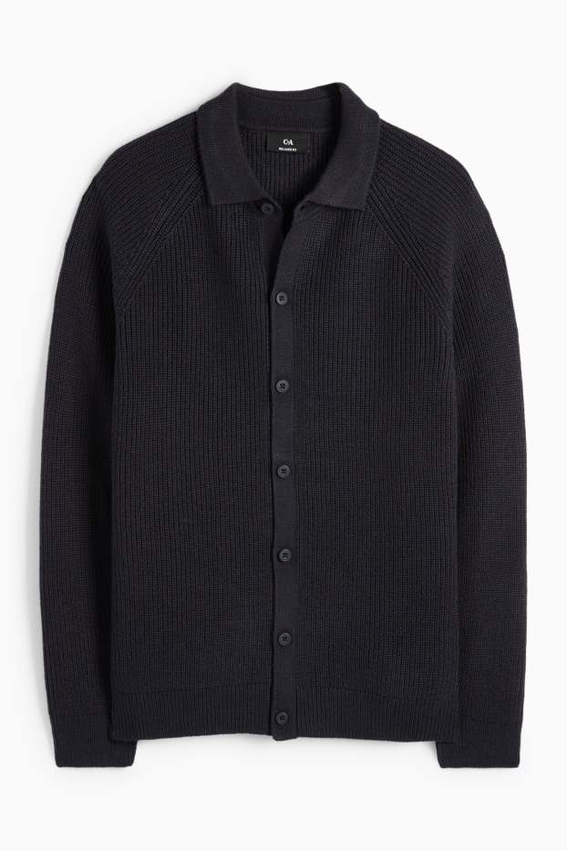 Herren - Strickjacke - gerippt - dunkelblau