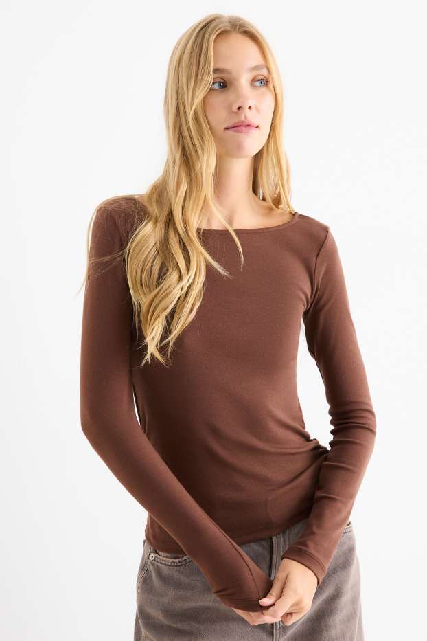 Damen - Langarmshirt - Slim Fit - dunkelbraun