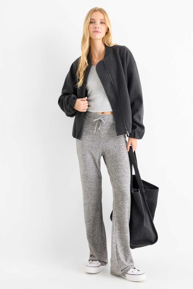 Donna - Pantaloni sportivi in maglia - grigio melange