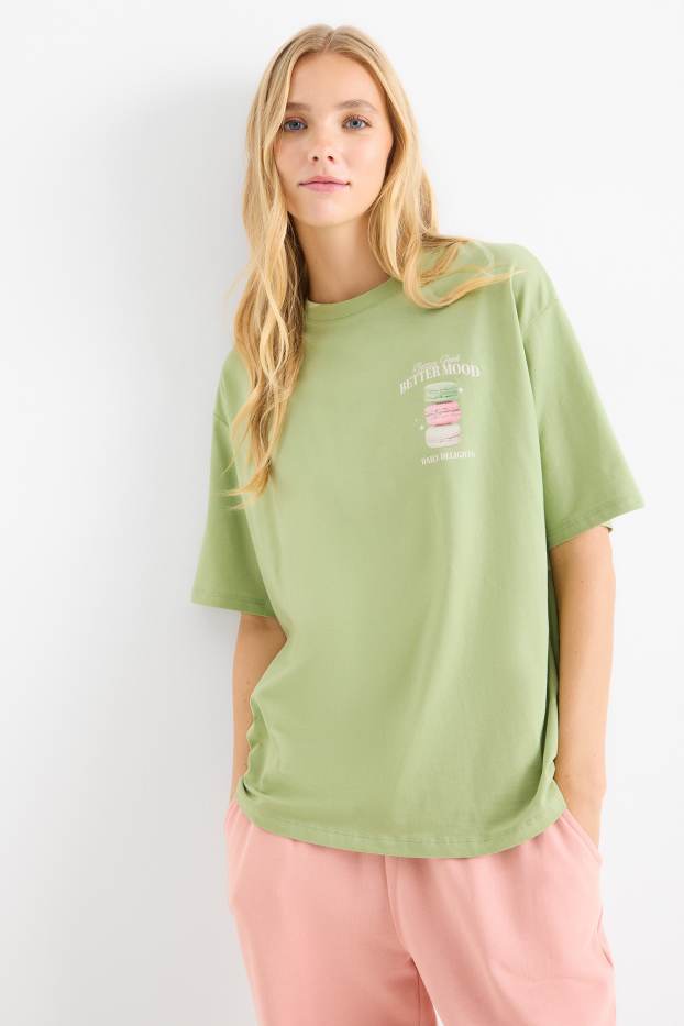 Women - T-shirt - oversized - light green