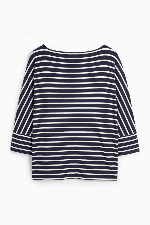 Femmes - Haut à manches longues - regular fit - rayures - bleu foncé / blanc crème