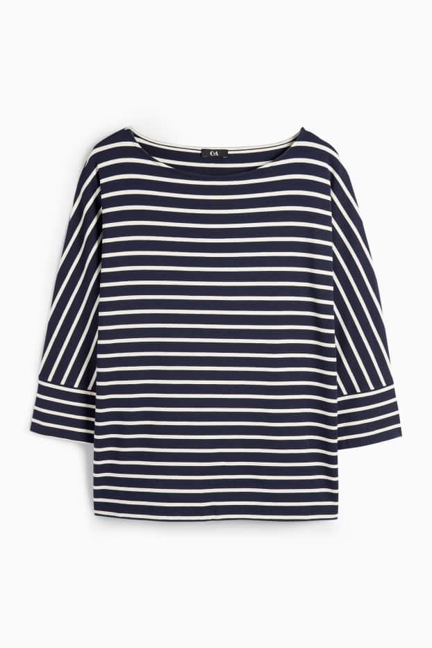 Femmes - Haut à manches longues - regular fit - rayures - bleu foncé / blanc crème