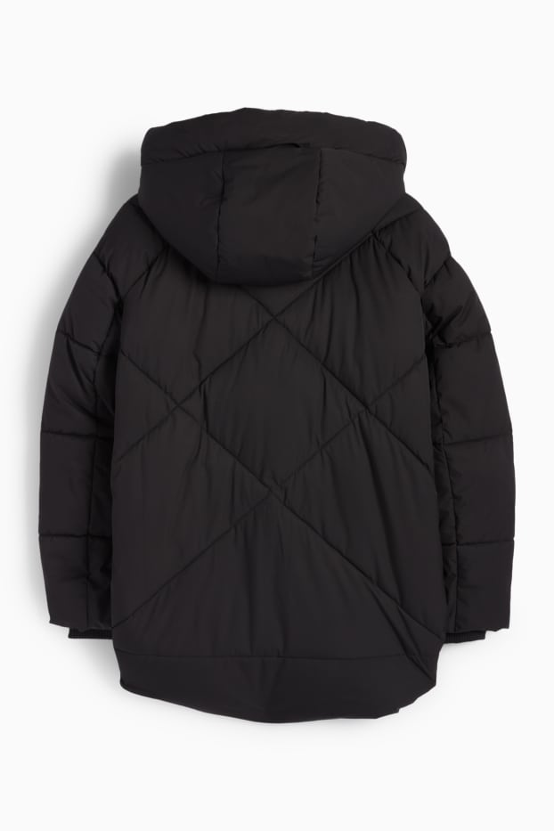 Damen - Steppjacke mit Kapuze - wasserabweisend - schwarz