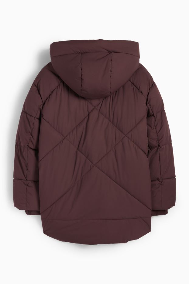 Dames - Jas met stiksels en capuchon - waterafstotend - rood