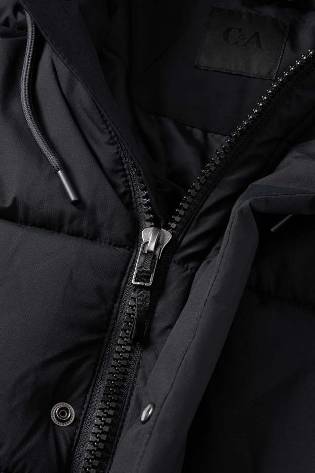 Men - Quilted coat with hood - black