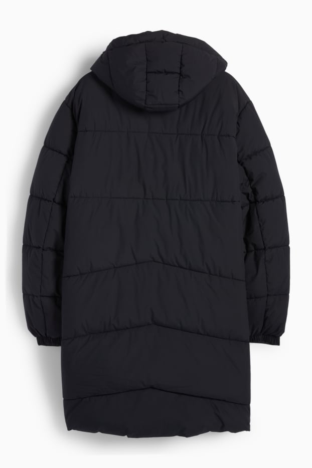Men - Quilted coat with hood - black