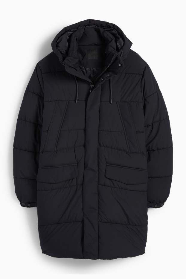 Men - Quilted coat with hood - black