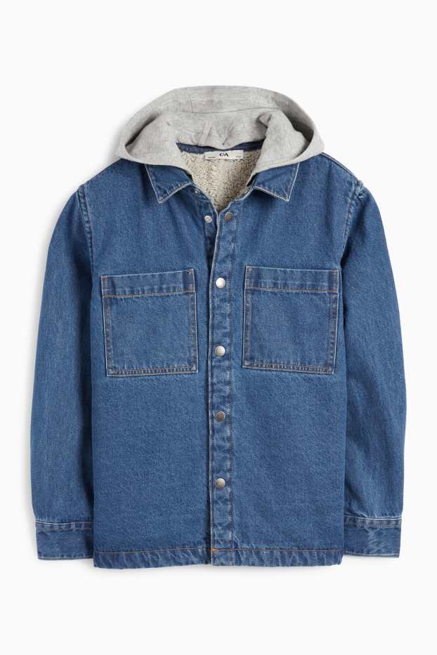 Kinderen: jongens - Overhemdjas van denim, met capuchon - jeansblauw