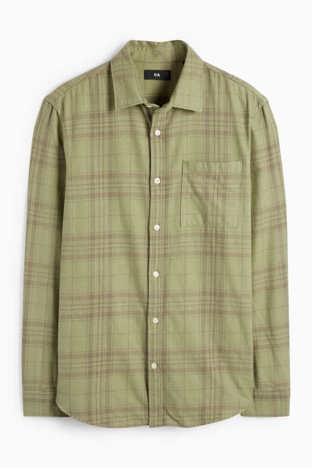Uomo - Camicia di flanella - regular fit - collo all'italiana - a quadretti - verde