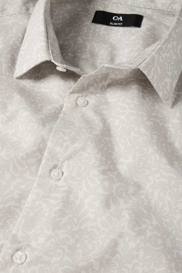 Pánské - Business košile - slim fit - kent - se vzorem - světle šedá
