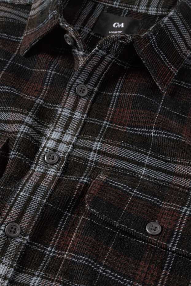 Uomo - Camicia di velluto a coste - loose fit - collo all'italiana - a quadretti - nero