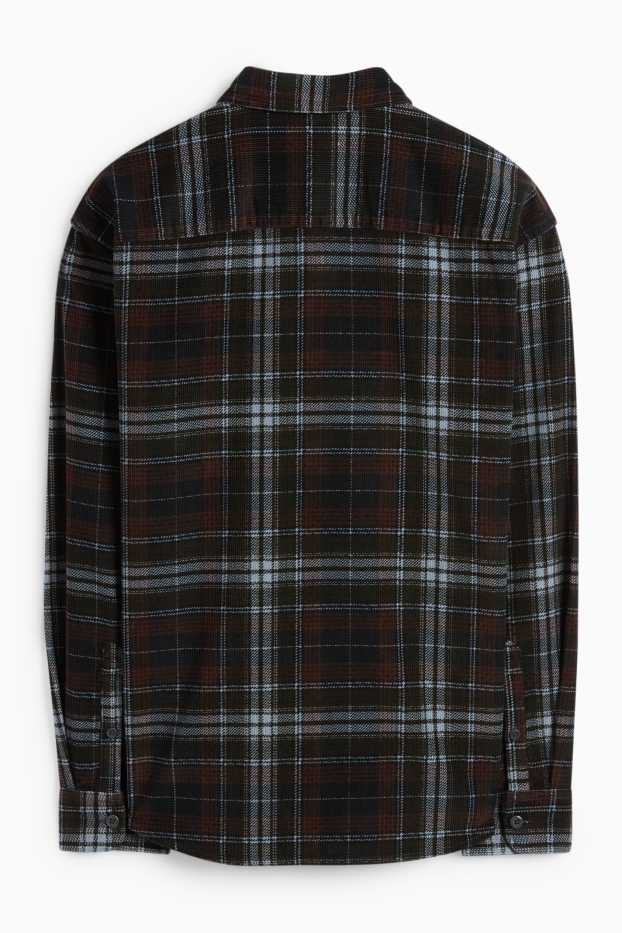 Uomo - Camicia di velluto a coste - loose fit - collo all'italiana - a quadretti - nero