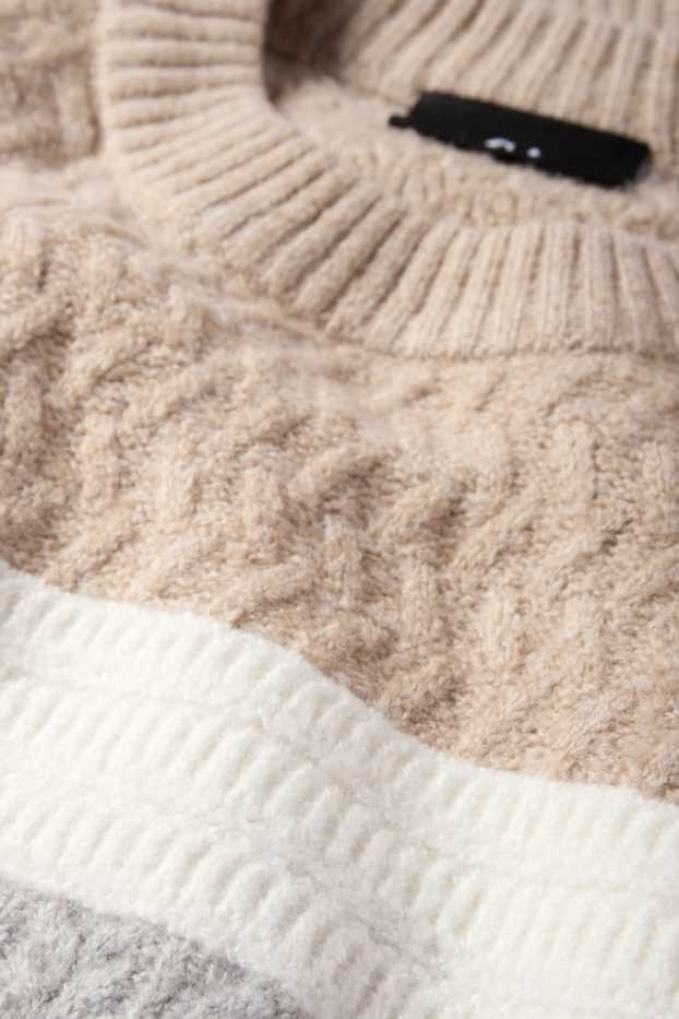 Men - Jumper - striped - textured - gray / beige