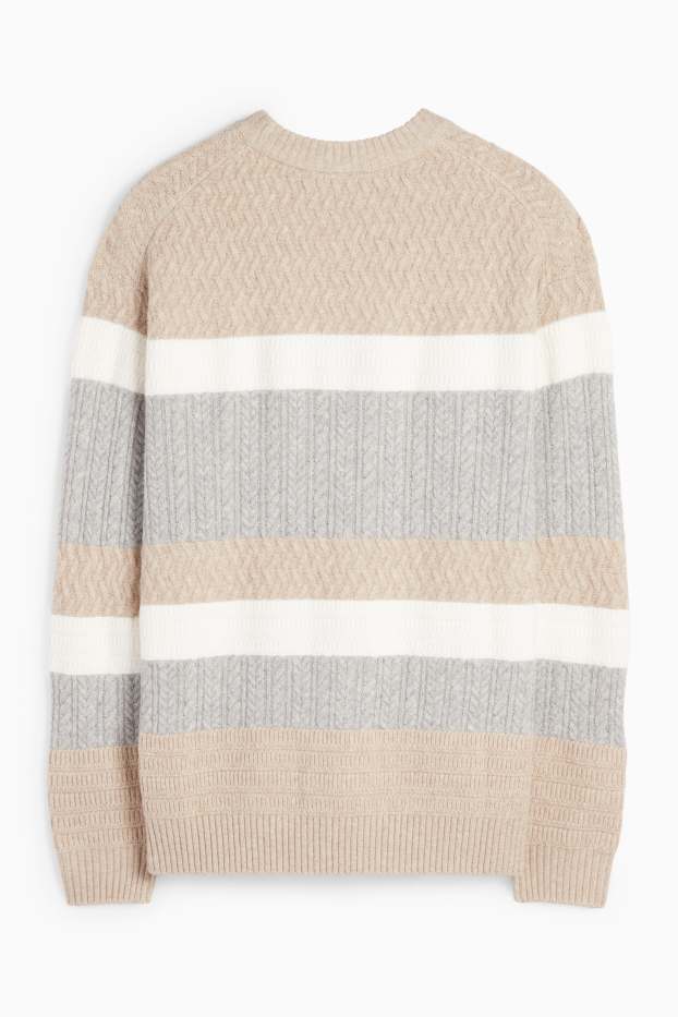 Men - Jumper - striped - textured - gray / beige