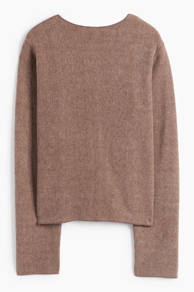 Women - Cardigan - ribbed - brown