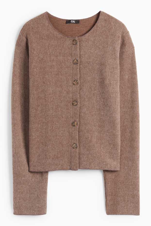 Women - Cardigan - ribbed - brown