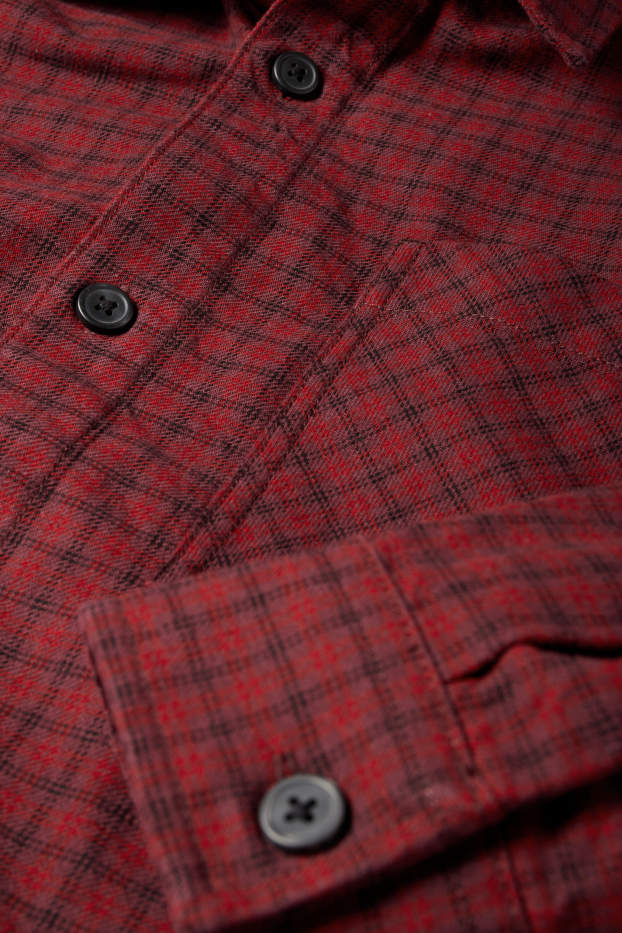 Herren - Hemd - Relaxed Fit - Kent - kariert - dunkelrot / schwarz