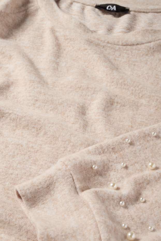Damen - Sweatshirt mit Perlen - hellbeige
