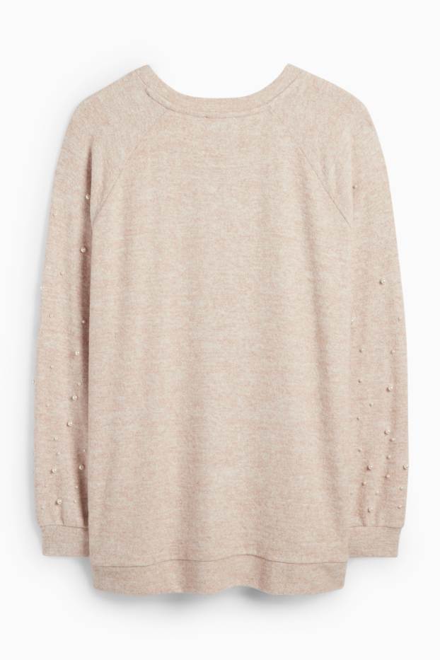 Damen - Sweatshirt mit Perlen - hellbeige