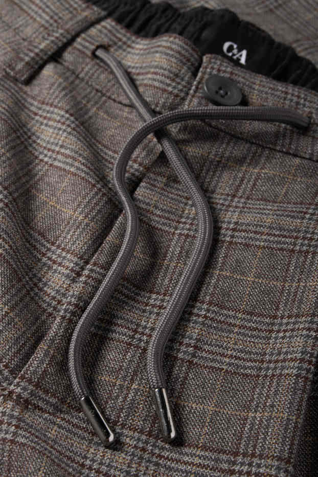 Men - Chinos - tapered fit - check - gray-brown
