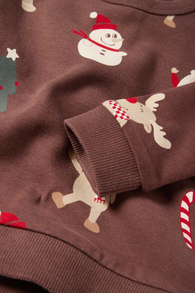 Baby: jongens - Kerstman en rendier - babysweatshirt voor de kerst - donkerbruin