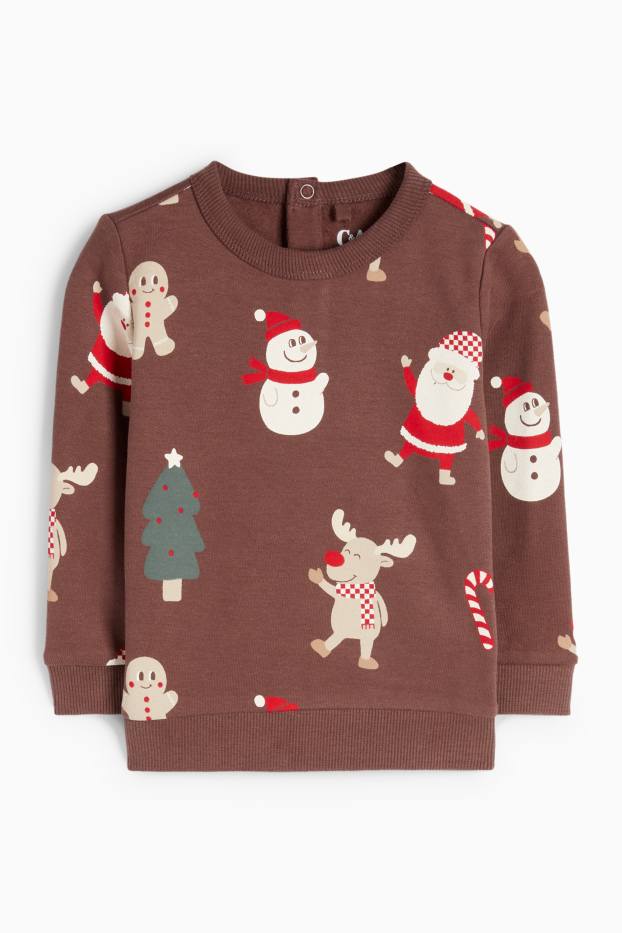 Bébés garçons - Père Noël et renne - sweat pour bébé de Noël - marron foncé