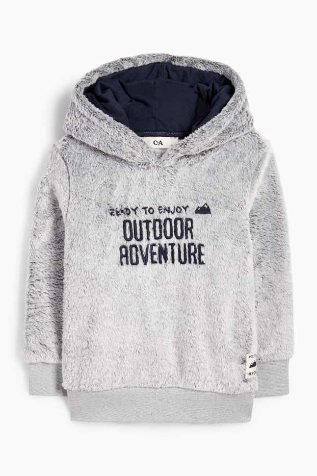 Kinder Jungen - Kunstfell-Hoodie - grau