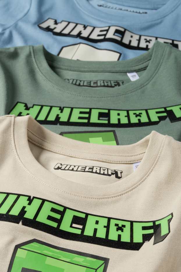 Děti - chlapci - Multipack 3 ks - Minecraft - tričko s dlouhým rukávem - modrá/béžová