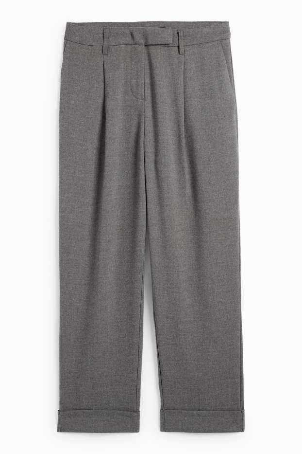 Dámské - Plátěné kalhoty - mid waist - straight fit - šedá