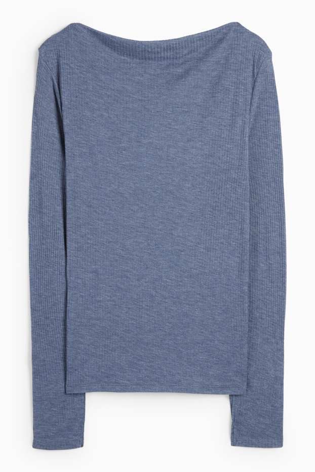 Damen - Basic-Langarmshirt - Regular Fit - gerippt - blau