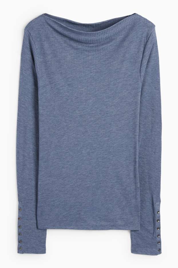 Damen - Basic-Langarmshirt - Regular Fit - gerippt - blau
