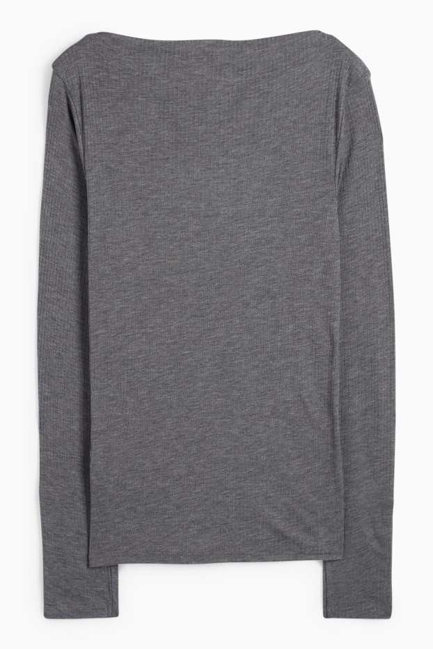 Women - Long sleeve top - regular fit - ribbed - dark gray