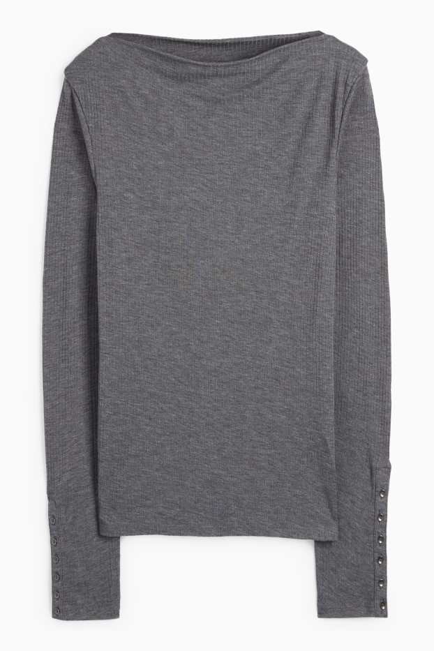 Women - Long sleeve top - regular fit - ribbed - dark gray