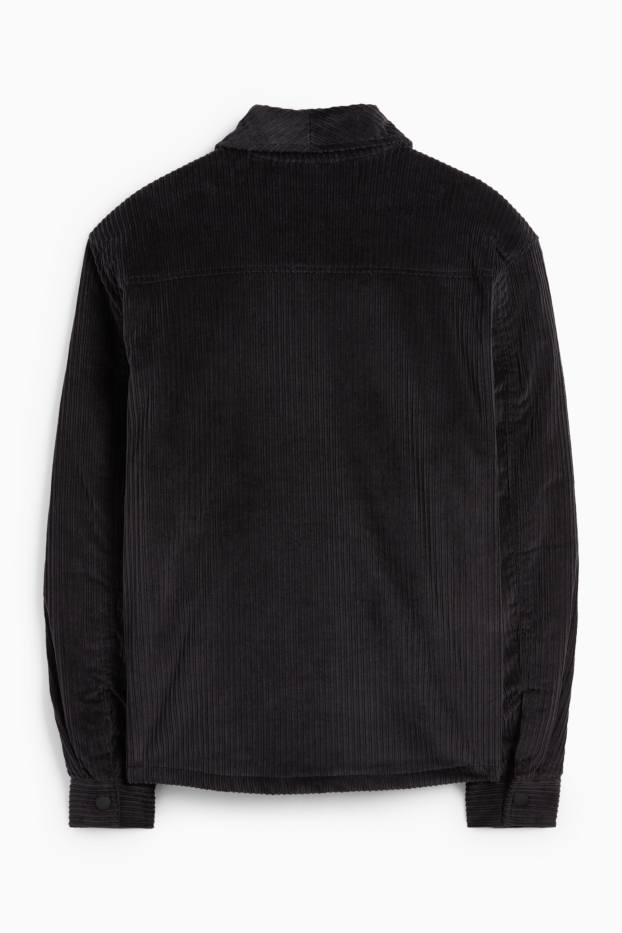 Men - Corduroy shirt jacket - relaxed fit - lined - kent collar - black