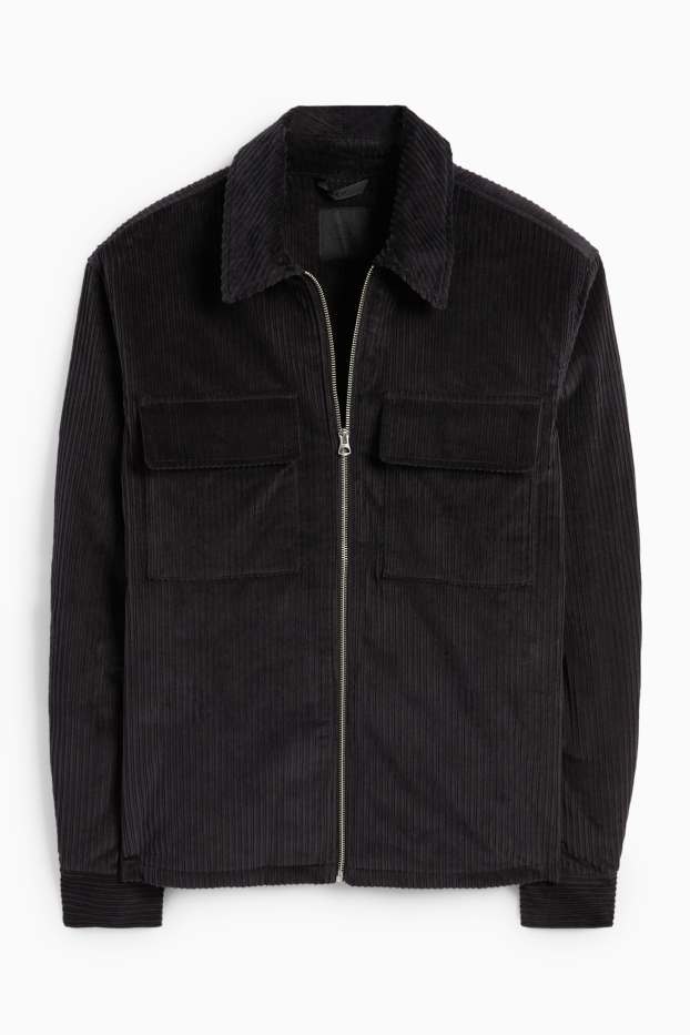 Men - Corduroy shirt jacket - relaxed fit - lined - kent collar - black