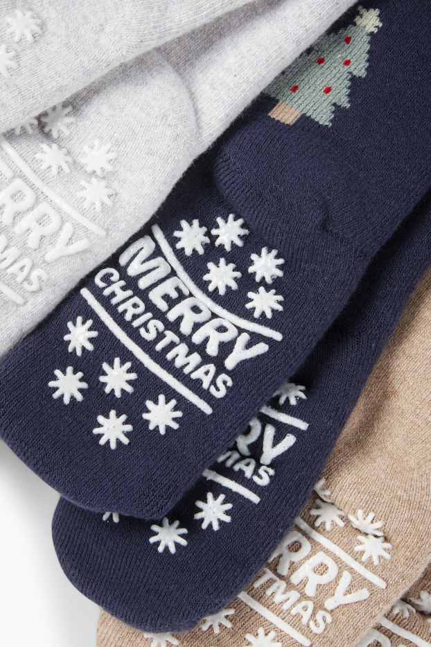 Baby Jungen - Multipack 3er - Weihnachts-Baby-Anti-Rutsch-Socken mit Motiv - dunkelblau