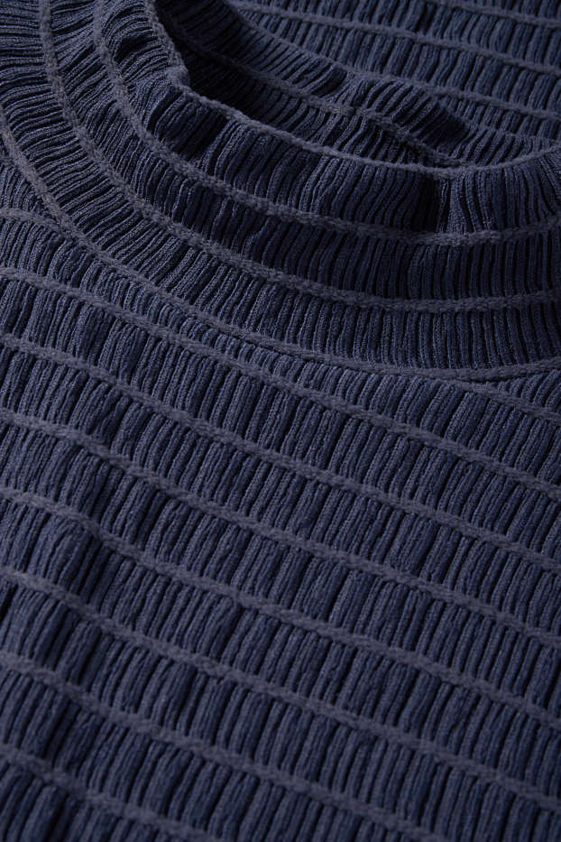 Femei - Tricou cu mânecă lungă - regular fit - cu fronseuri - albastru închis
