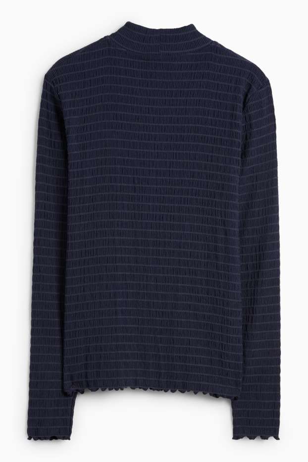 Femei - Tricou cu mânecă lungă - regular fit - cu fronseuri - albastru închis