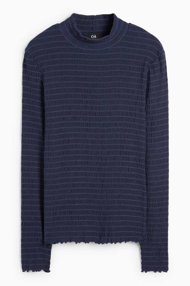 Femei - Tricou cu mânecă lungă - regular fit - cu fronseuri - albastru închis