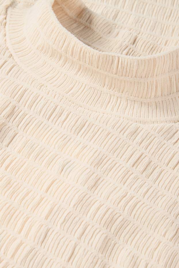 Damen - Langarmshirt - Regular Fit - gesmokt - cremeweiß
