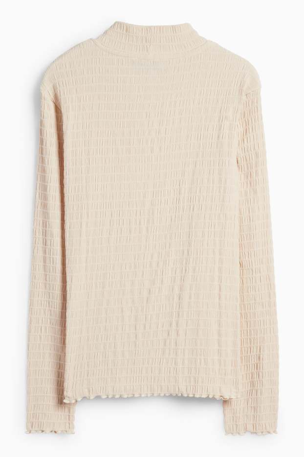 Damen - Langarmshirt - Regular Fit - gesmokt - cremeweiß