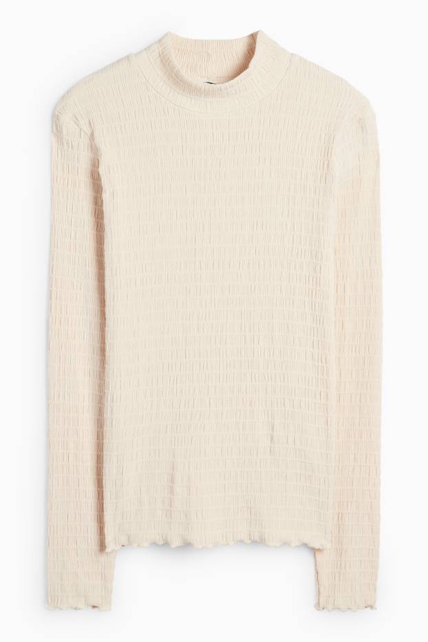 Damen - Langarmshirt - Regular Fit - gesmokt - cremeweiß