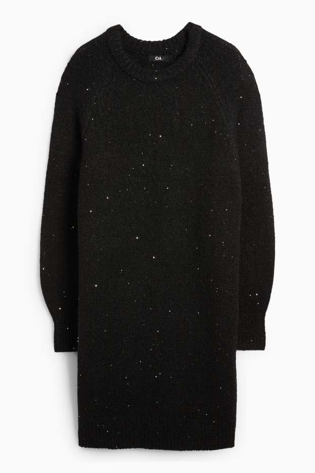 Women - Knitted dress - straight fit - black