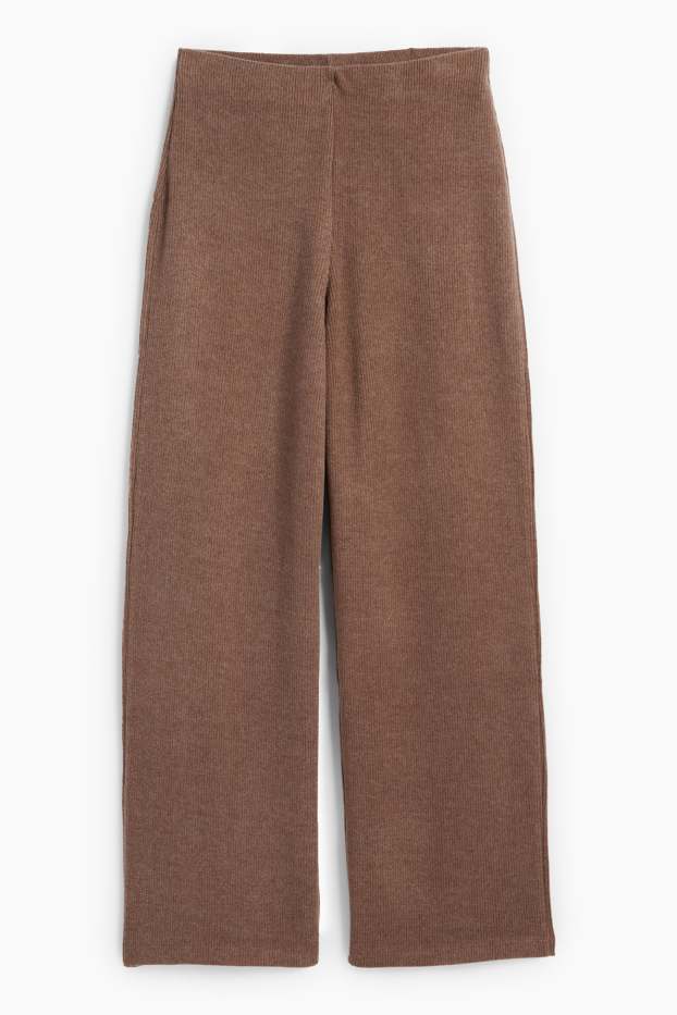 Women - Knitted joggers - ribbed - brown