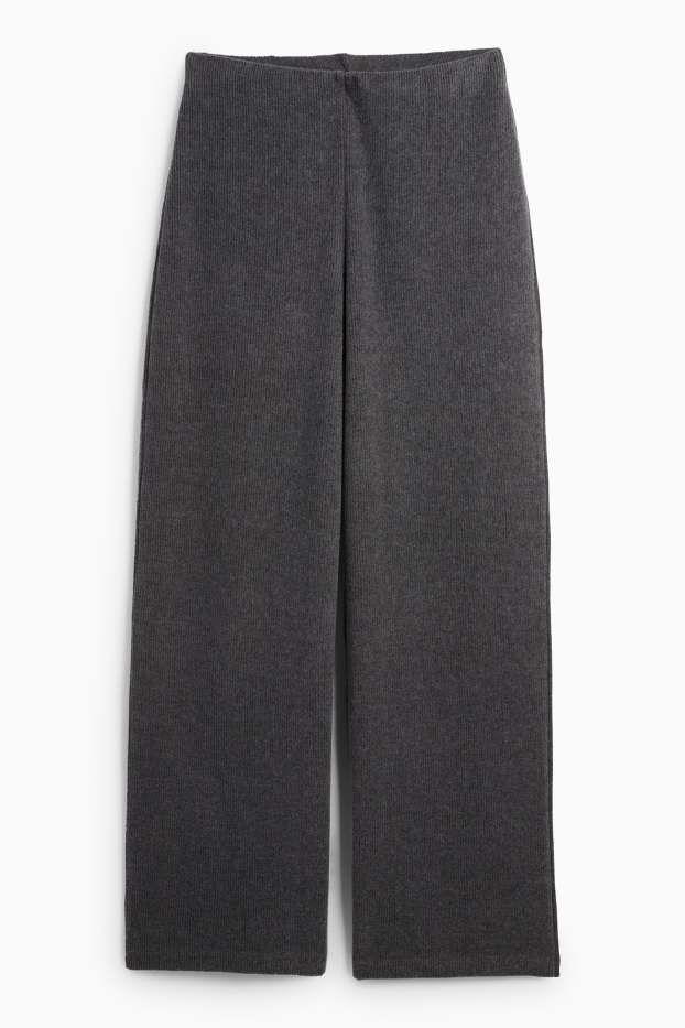 Women - Knitted joggers - ribbed - dark gray