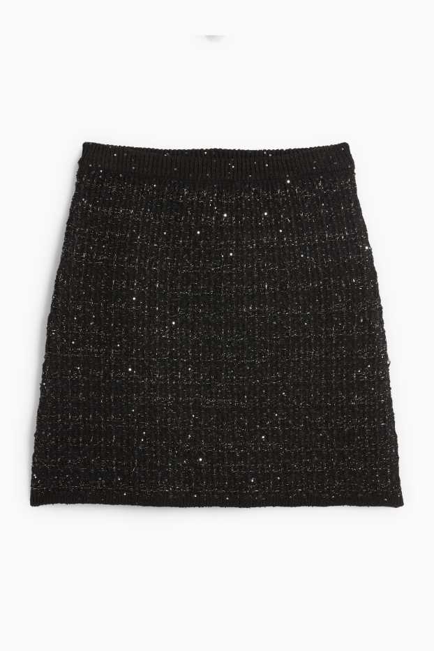 Dames - Minirok van bouclé - met structuur - zwart