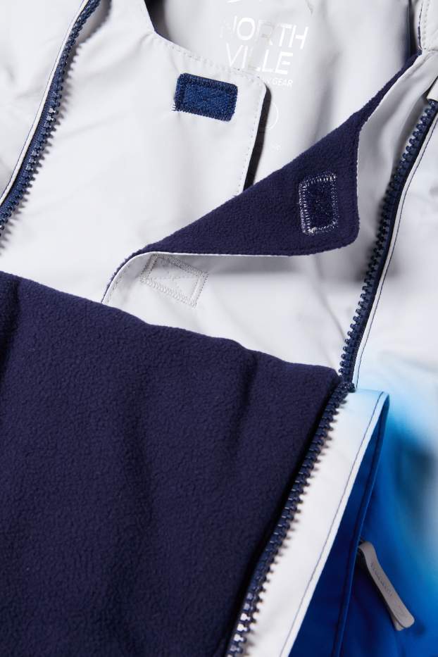 Enfants garçons - Combinaison de ski à capuche - imperméable - à motif - bleu foncé